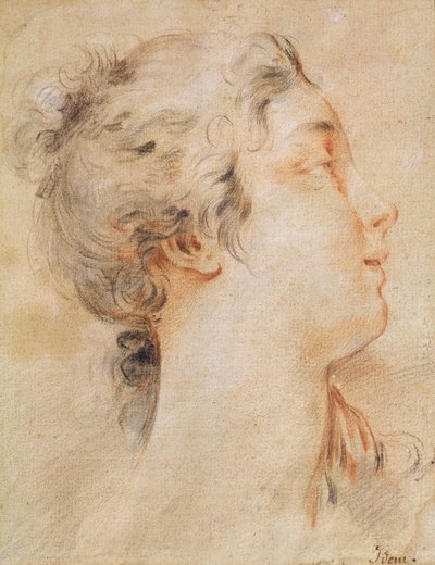 右を向いた女性の頭（黒鉛筆と楽天） 作： François Boucher