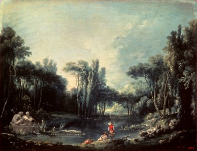 池のある風景、1746年。 作： François Boucher