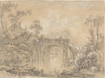 素朴な橋のある風景 作： François Boucher