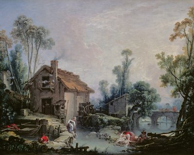 水車のある風景、1755 作： François Boucher