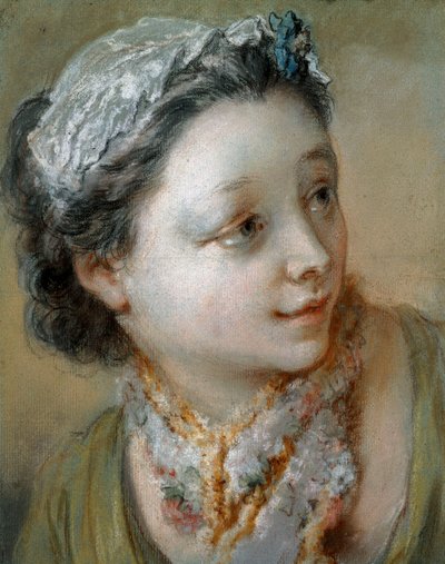 バストレングスの少女の肖像、彼女の頭は右を向いていて、 作： François Boucher