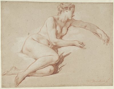 リクライニング女性ヌード 横になっている女性のヌード、右側 作： François Boucher