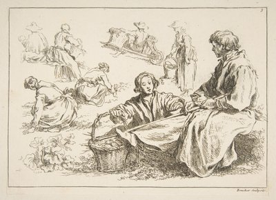 スケッチのシート、1753年。 作： François Boucher