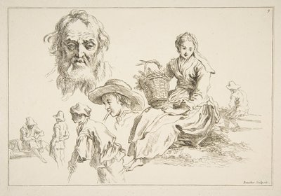 スケッチシート、ca。 1735 作： François Boucher