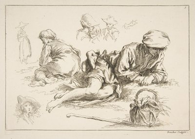 スケッチシート、ca。 1735 作： François Boucher