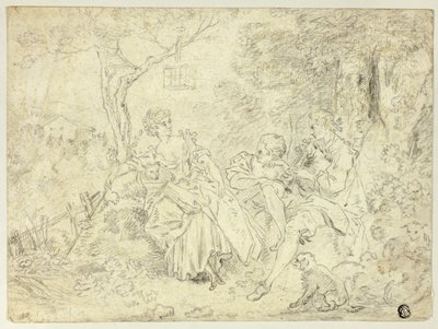 羊飼いの女たちとバグパイプを吹く若者 作： François Boucher