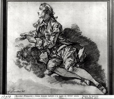 若い男の研究（紙に赤いチョーク） 作： François Boucher