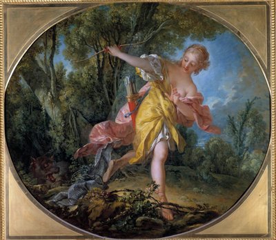 狩った狼から逃げるシルヴィー フランソワ・ブーシェ（1703-1770）の絵画 1756.薄暗い。1,20 x 1,36 m トゥール、Musee des Beaux Arts 作： François Boucher