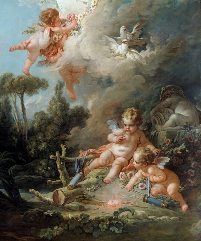 天使のディテール 愛のターゲットフランソワ・ブーシェ（1703-1770）による絵画 1758年 日2,58x1,67 m パリ 作： François Boucher