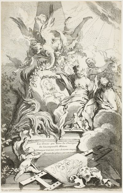 ワトーの墓に描かれた美女たち 作： François Boucher