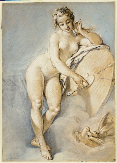 金星に立って、2つの鳩でターゲットの心臓に向かって身振りで示す、1754 作： François Boucher