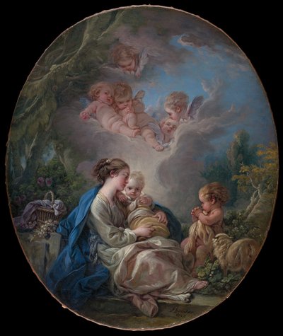 聖母マリアと幼い聖ヨハネ、洗礼者と天使たち、1765年。 作： François Boucher