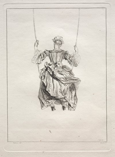 後ろから見たブランコに乗る女性 作： François Boucher