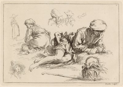 リクライニングボーイを含むフィギュア研究 作： François Boucher after Abraham Bloemaert
