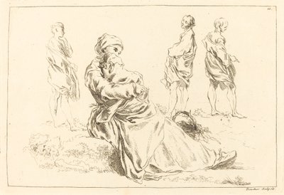 座っている母と子を含む図研究 作： François Boucher after Abraham Bloemaert