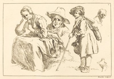 水差しを持つ立っている少年を含むフィギュア研究 作： François Boucher after Abraham Bloemaert