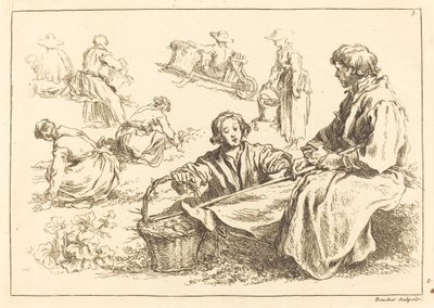 二人の着席農民を含む図研究 作： François Boucher after Abraham Bloemaert