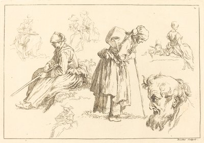 ケトルを持つ女性を含む人物研究 作： François Boucher after Abraham Bloemaert