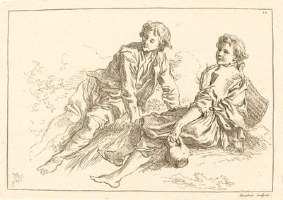 リクライニング・シェパード・ボーイズ 作： François Boucher after Abraham Bloemaert