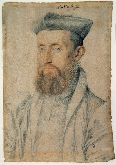 フランスの詩人、Mellin de Saint-Gelais（またはSaint Gelais, Saint Gelays, Saint Gelays, Sainct Gelais）（1495-1558）の肖像。クルエ・フランソワ（1515-1572）による血と黒い石を使ったドローイング、1500年頃。シャンティイ、コンデ美術館 作： François Clouet