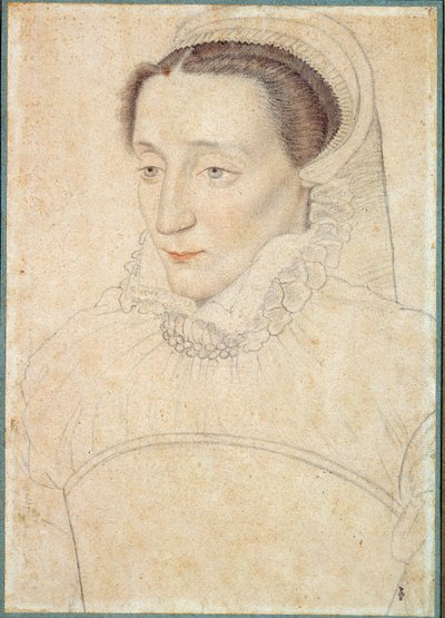 無名の女性の肖像。クルエ・フランソワ（1515-1572）による血と黒い石の描画 作： François Clouet