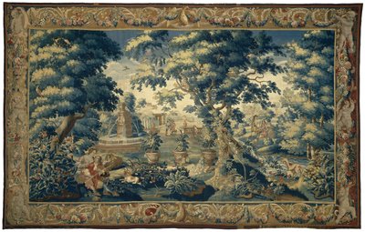 座っているカップルと休んでいるハンターのいる公園の風景 作： François Coppens