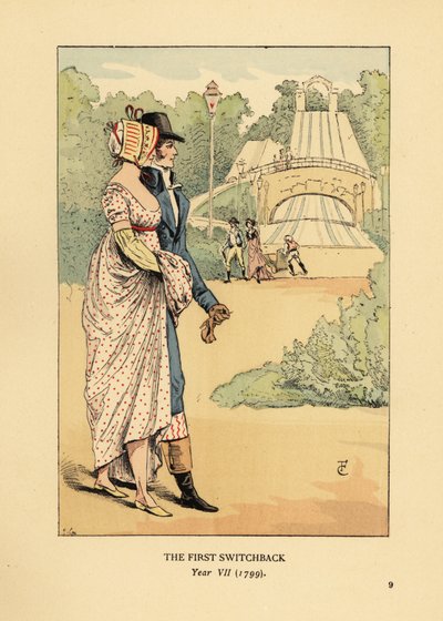 1812年に建設されたジェットコースター「ロシアの山」（Les Montagnes Russes a Belleville）のおしゃれなカップル。(最初のスイッチバック、7年目 作： François Courboin