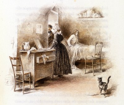 アルフレッド・ド・ミュッセの『Mimi de Pinson』誌に掲載された「グリゼットの横顔」のイラスト 作： François Courboin