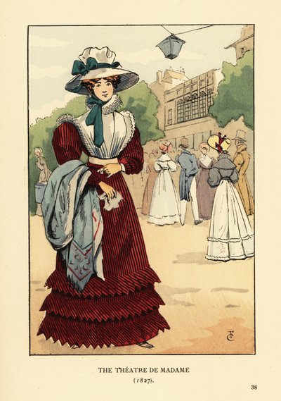 パリのジムナース劇場の外にいる女性 作： François Courboin