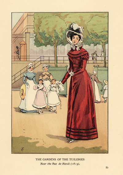 リヴォリ通り近くのチュイルリー公園を散策する女性 作： François Courboin