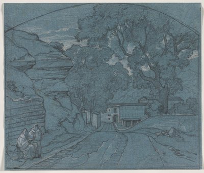二人の僧侶のいる風景c。 1840。 作： François Edouard Bertin