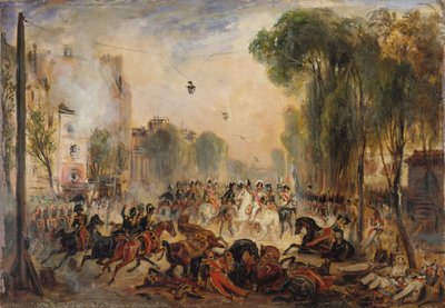 1835 年 7 月 28 日、フランス王ルイ フィリップ 1 世に対するジョセフ フィエスキによる暗殺未遂。 作： François Gabriel Lépaulle