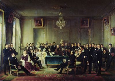 フランソワ・アンドリュー（1759-1833）1827年5月26日、コメディフランセーズのホワイエで彼の悲劇「ジュニウスブルータス」を読む（216914も参照） 作： François Joseph Heim
