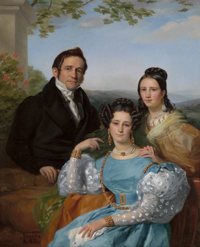 テオドール ジョセフ ジョネと 2 人の娘の肖像、1832 年。 作： François Joseph Navez
