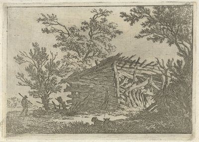 荒れ果てた納屋のある風景 作： François Joseph Pfeiffer (II)