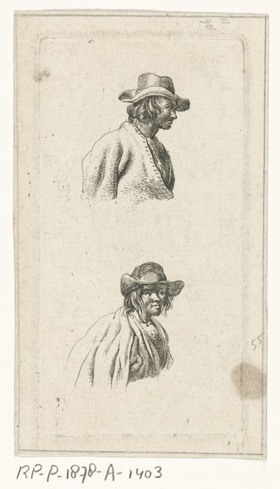 男性の胸像 2 枚、帽子付き 作： François Joseph Pfeiffer (II)