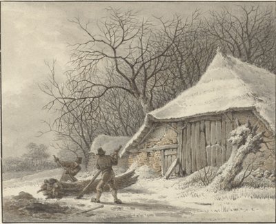 Terborg の Voorbroek 近くの農場のある冬の風景 作： François Joseph Pfeiffer (II)