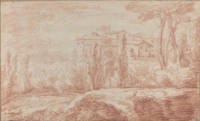木々の間から見えるイタリアの城壁都市 作： François Le Moyne