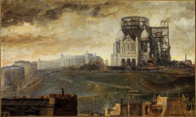 建設中のサクレ・クール寺院とモンマルトル山頂、1890年頃（油彩・カンヴァス） 作： François Marius Borrel