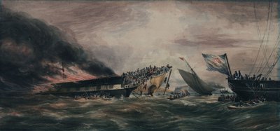 移民船オーシャン・モナークの焼失（1848年8月24日 作： François Prince de Joinville D