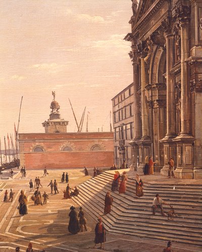 ヴェネツィアの健康の聖マリアのバジリカ（Basilica di Santa Maria della Salute）に続く階段、Frans Vervloet（1795-1872）作、イタリア 作： François Vervloet