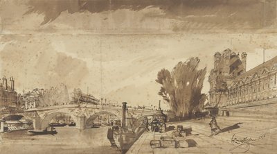 セーヌ川とポン・ロワイヤル。 右側にはパビリオン・ド・フロールとルーブル美術館の翼 作： François Victor Sabatier