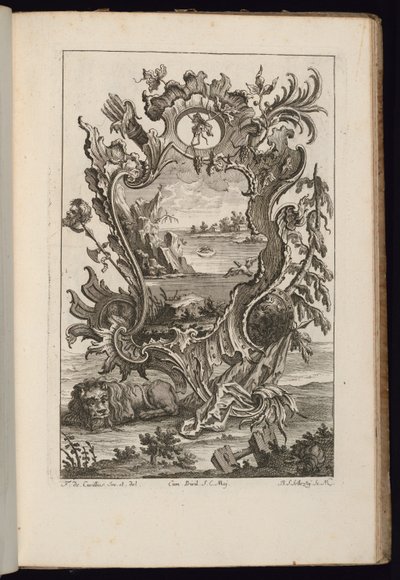 矢筒とライオンのカートリッジ、不規則なカートリッジの本 作： François de Cuvilliés the Elder