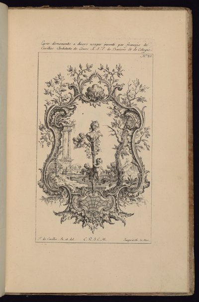女性胸像のカルトゥーシュ Livre d’ornements (装飾書) 作： François de Cuvilliés the Elder