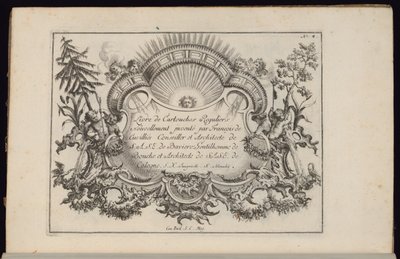 太陽と四つの風のカルトゥーシュ、Livre de Cartouches Reguliers (Book of Regular Cartouches) 作： François de Cuvilliés the Elder