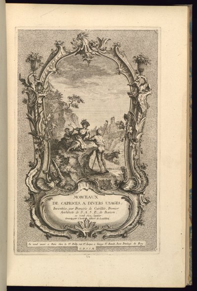 大小のコンパートメントを持つカルトゥーシュのデザイン 作： François de Cuvilliés the Elder