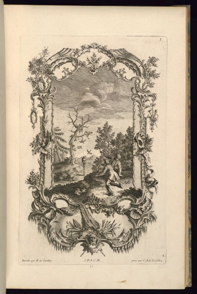 大小のコンパートメントを持つカルトゥーシュのデザイン 作： François de Cuvilliés the Elder