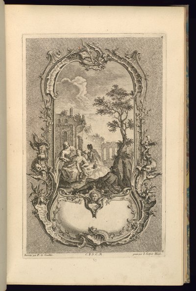 大小のコンパートメントを持つカルトゥーシュのデザイン 作： François de Cuvilliés the Elder