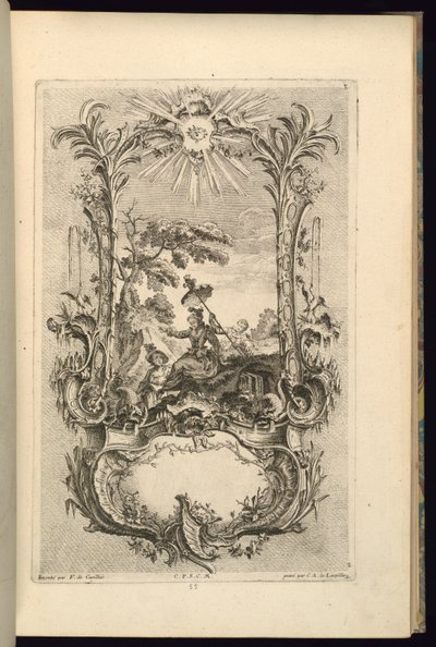 大小のコンパートメントを持つカルトゥーシュのデザイン 作： François de Cuvilliés the Elder