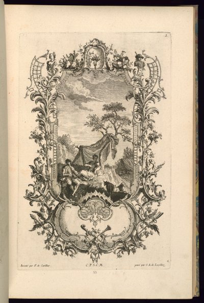 大小のコンパートメントを持つカルトゥーシュのデザイン 作： François de Cuvilliés the Elder